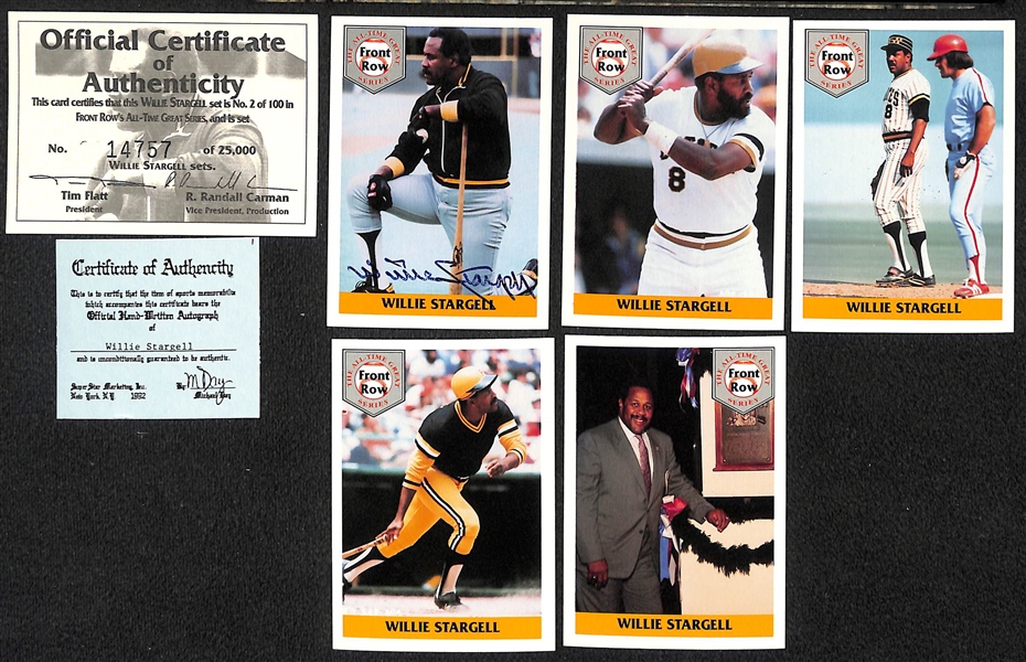 Lot of 1933 Goudey Sports King Wax Pack Wrapper, (41) 1955 & 1956 Topps Assorted Baseball Cards & 2 Front Row Baseball Sets w. Signed Willie Stargell & Monte Irvin Cards