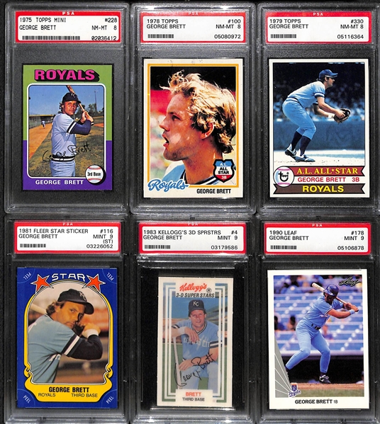 Lot of (6) PSA Graded George Brett Cards w. 1975 Topps Mini George Brett Rookie Card PSA 8