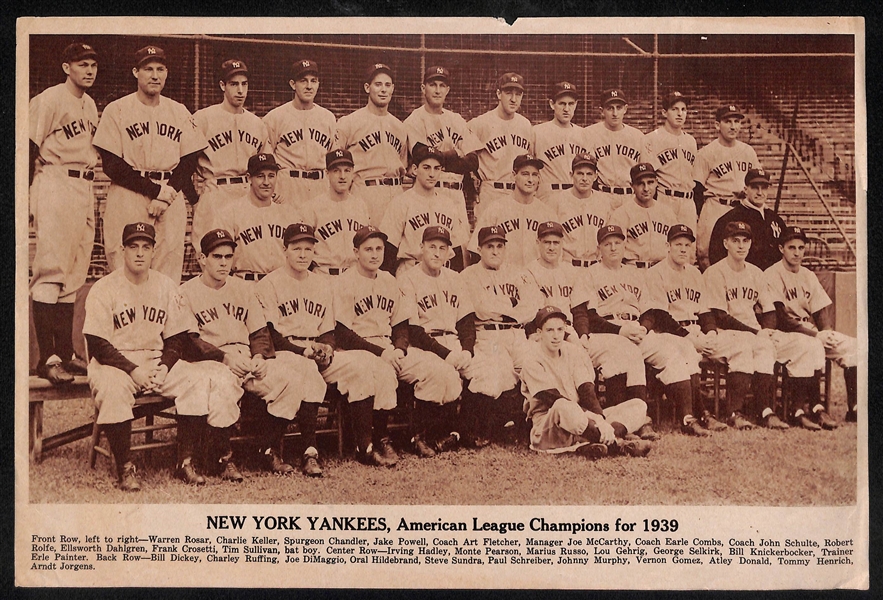 1939 Sporting News New York Yankees Team Photo (Trimmed)