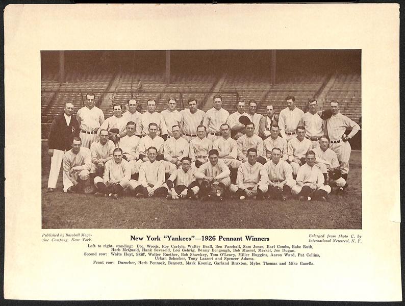 Lot of (6) Baseball Magazine Team Photo Supplements, Inc. 1926 Yankees (Ruth, Gehrig) and 1947 Dodgers (J. Robinson)