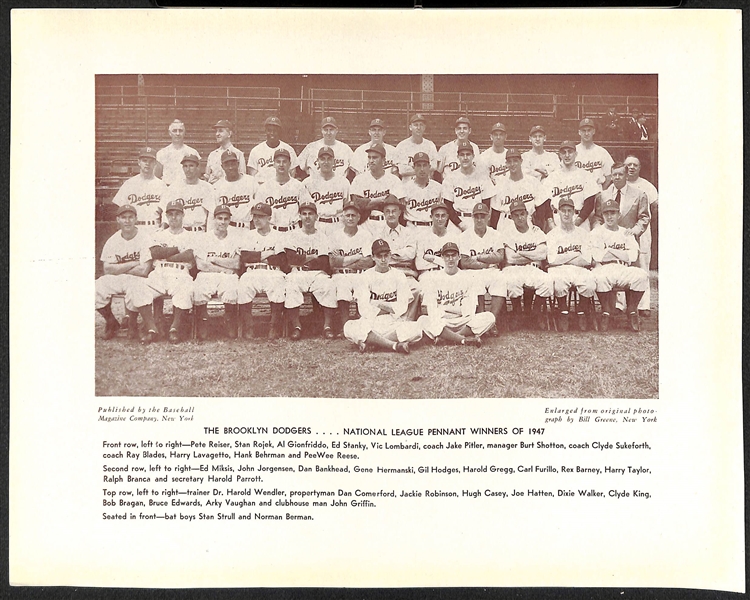 Lot of (6) Baseball Magazine Team Photo Supplements, Inc. 1926 Yankees (Ruth, Gehrig) and 1947 Dodgers (J. Robinson)