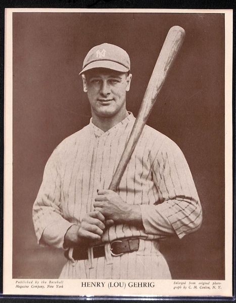 1930s M114 Lou Gehrig Baseball Magazine Supplement Photo (Slightly Trimmed to 8x10)