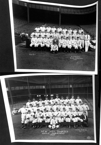 Lot of (8) Yankees Souvenir Team Photos Likely Printed in the 1960s-1970s - 1922, 1923, 1928, 1931, 1932, 1937, 1938. 1939