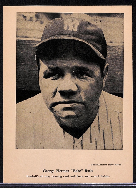 1946-49 W603 Sports Exchange Babe Ruth Photo Card (Hand-Cut) - 6x8
