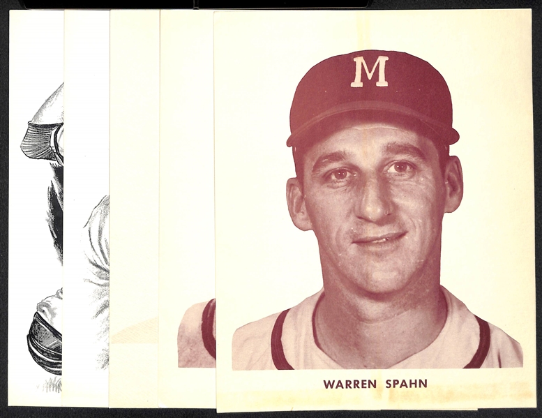Lot of (5) Old Milwaukee Braves Souvenir 8x10 Prints (Spahn, Burdette, Schoendienst, Crandall, Mathews)