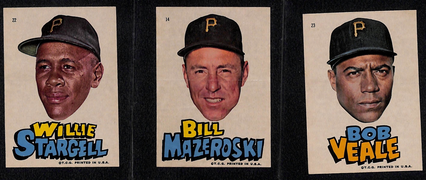 1967 Topps Pirates Stickers - Willie Stargell (#22), Bill Mazeroski (#14), and Bob Veale (#23)
