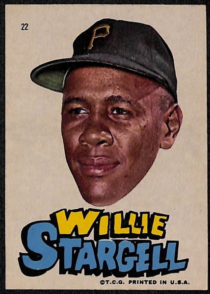 1967 Topps Pirates Stickers - Willie Stargell (#22), Bill Mazeroski (#14), and Bob Veale (#23)