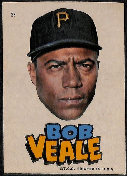 1967 Topps Pirates Stickers - Willie Stargell (#22), Bill Mazeroski (#14), and Bob Veale (#23)