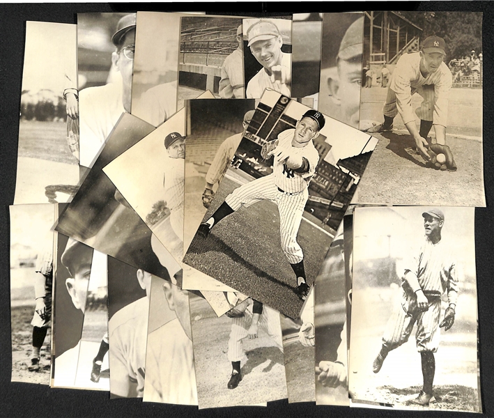 (24) Yankees Real Photo Postcards c. 1950s-60s Off Original Negatives (From Brace/Burke) w. Ford, O'Doul, Slaughter, Mize, +