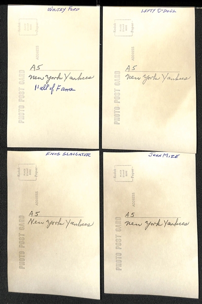 (24) Yankees Real Photo Postcards c. 1950s-60s Off Original Negatives (From Brace/Burke) w. Ford, O'Doul, Slaughter, Mize, +