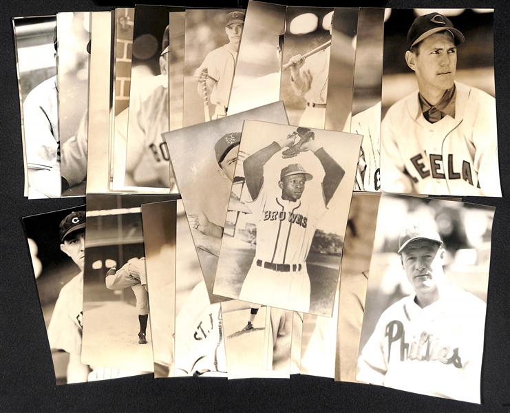 (30) Baseball Real Photo Postcards c. 1950s-60s Off Original Negatives (From Brace/Burke) w. Satchel Paige and Gil Hodges