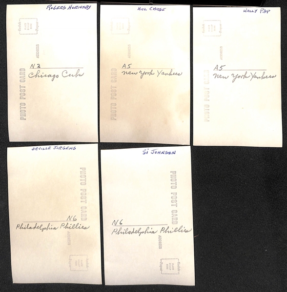 (30) Baseball Real Photo Postcards c. 1950s-60s Off (From Brace/Burke) w. Rogers Hornsby, Hal Chase, Wally Pipp