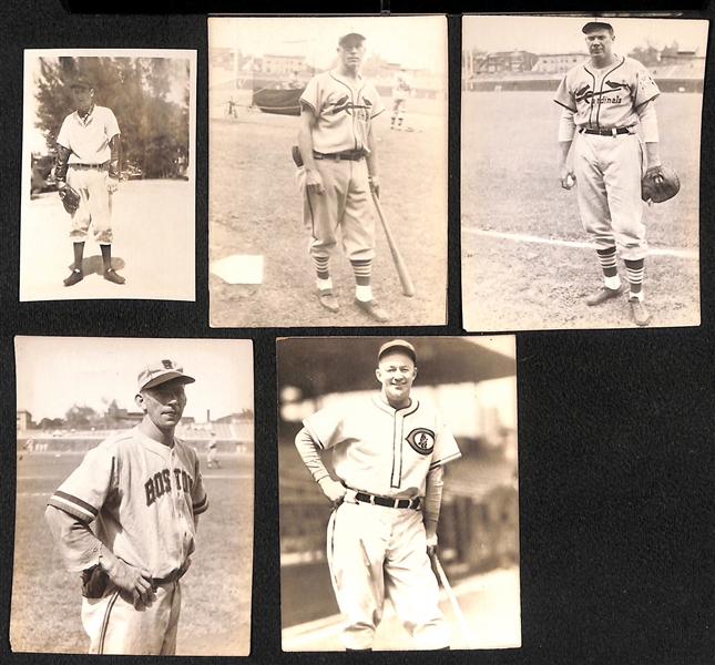 Lot of (5) Vintage Pocket Baseball Player Photographs w. Lefty Gomez, Jimmy Brown, Don Padgett, Bill Posedel, +