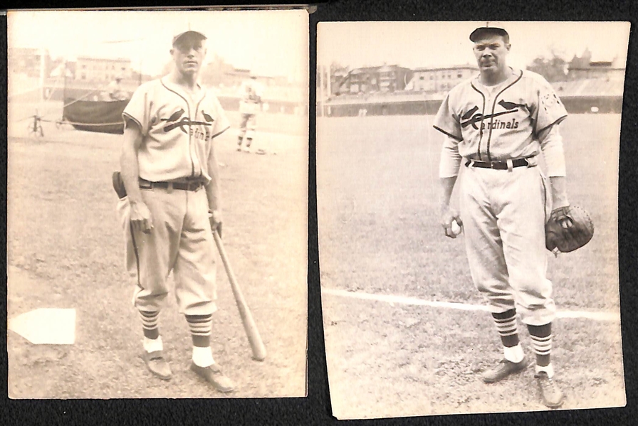 Lot of (5) Vintage Pocket Baseball Player Photographs w. Lefty Gomez, Jimmy Brown, Don Padgett, Bill Posedel, +