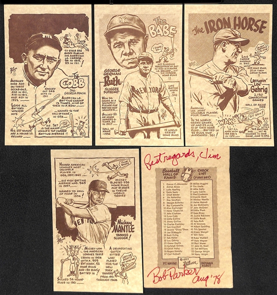 1977 Bob Parker Baseball HOF Card Set of 54 w. Cobb, Ruth, Gehrig, Mantle - Bob Parker Signed the Checklist to Jim (Uncle Jimmy)