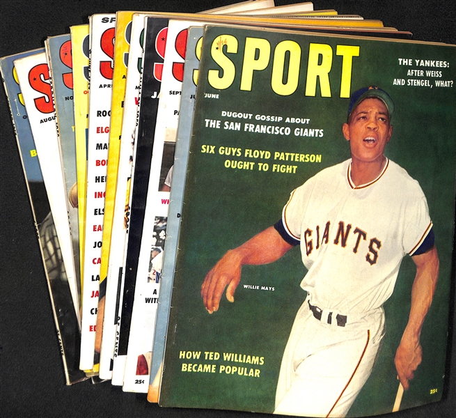 Lot of (13) 1950s Sport Magazine Editions w. Covers of Willie Mays, Rocky Marciano, AL Kaline, Eddie Mathews, + 