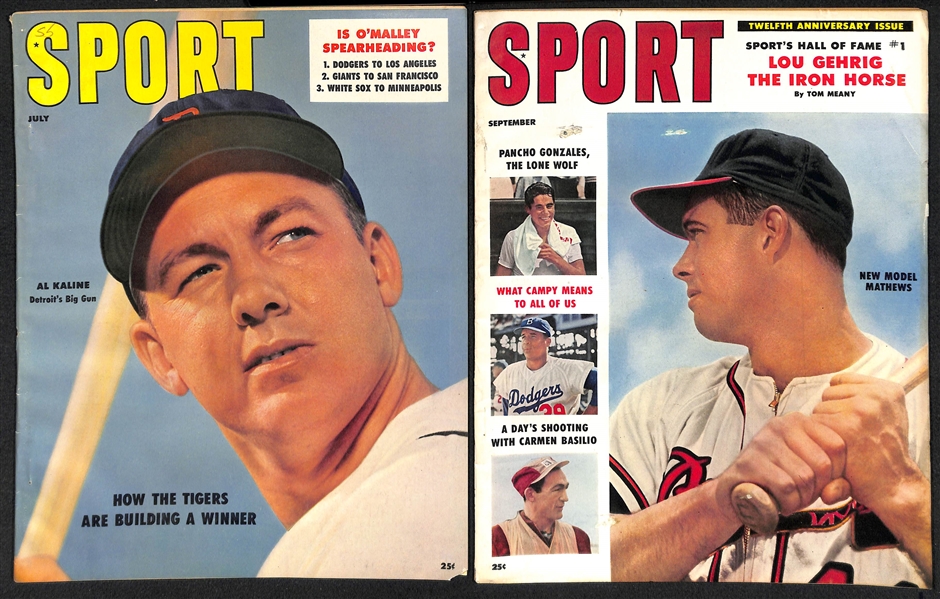 Lot of (13) 1950s Sport Magazine Editions w. Covers of Willie Mays, Rocky Marciano, AL Kaline, Eddie Mathews, + 