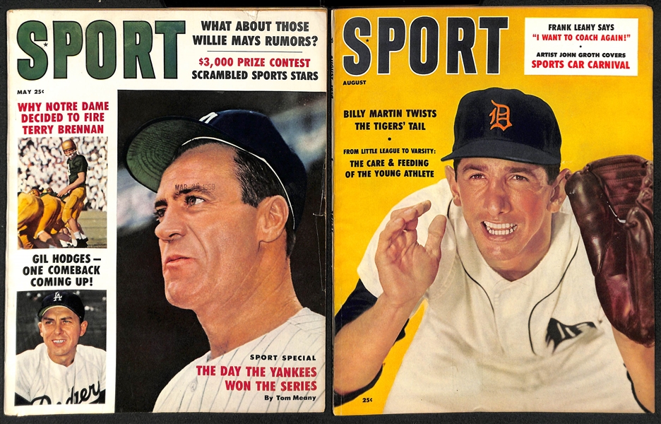 Lot of (13) 1950s Sport Magazine Editions w. Covers of Willie Mays, Rocky Marciano, AL Kaline, Eddie Mathews, + 