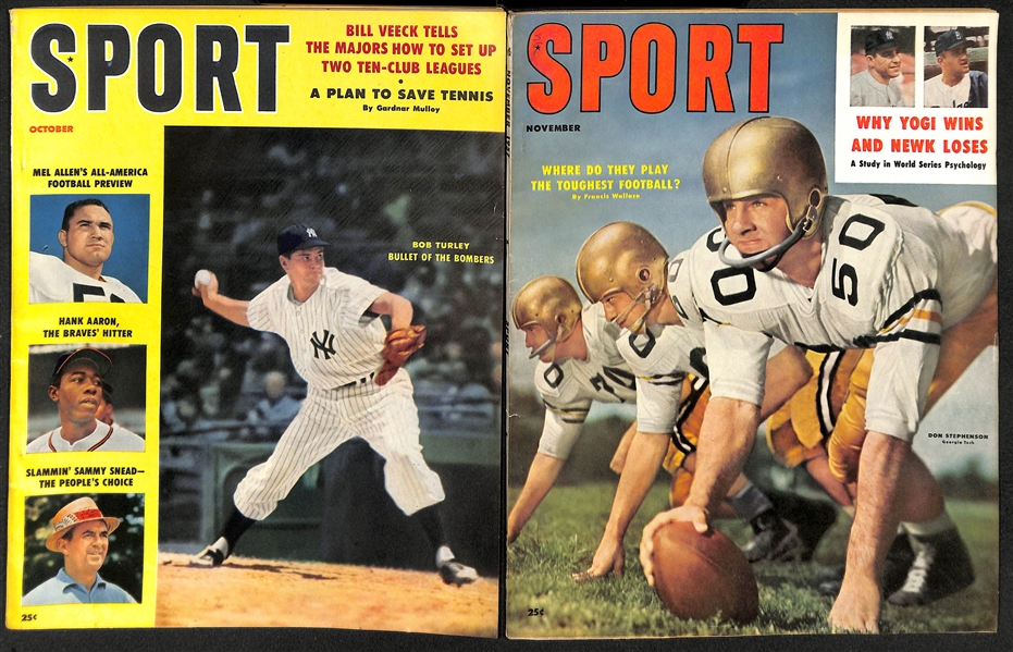 Lot of (13) 1950s Sport Magazine Editions w. Covers of Willie Mays, Rocky Marciano, AL Kaline, Eddie Mathews, + 