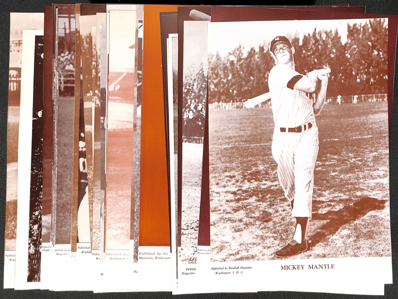 (40) Trimmed Vintage Baseball Magazine Supplement Photos w. Mickey Mantle, Ted Williams, Whitey Ford, Al Kaline