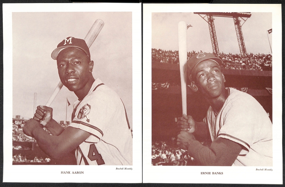 Lot of (20) Baseball Monthly Supplement Photos w/ Aaron, Banks, Ashburn, Mathews, Spahn, Killebrew, +