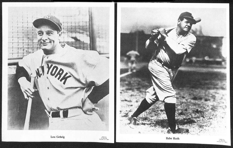 1960s Sports Pix Greatest Players of All-Time Baseball Photo Set (11) - Gehrig, Ruth, Cobb, Wagner, DiMaggio, +
