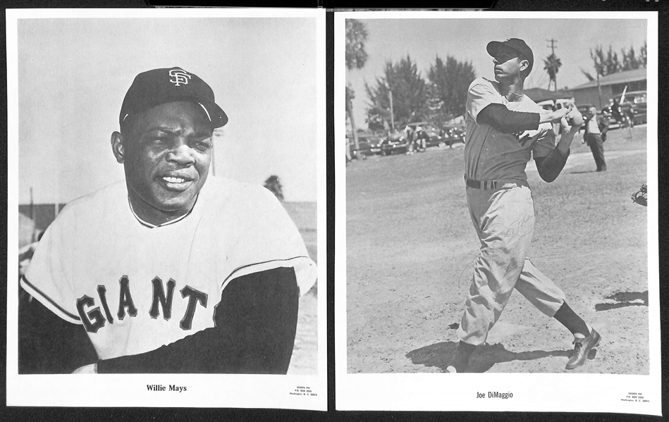 1960s Sports Pix Greatest Players Living Baseball Photo Set (12) - Williams, Musial, Mays, DiMaggio, + (Includes Checklist Ad)