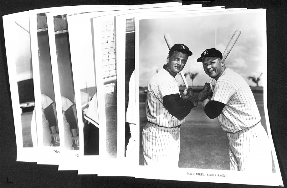 Lot of (7) c. 1970s Souvenir Baseball 8x10 Photos - Ruth, Gehrig, (2) J. DiMaggio, Mantle/Maris, Mays, Williams