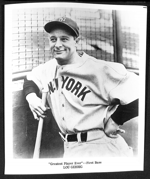 Lot of (7) c. 1970s Souvenir Baseball 8x10 Photos - Ruth, Gehrig, (2) J. DiMaggio, Mantle/Maris, Mays, Williams
