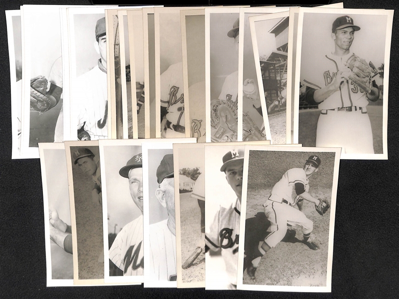 (25) 1950s-1960s Real Photo Postcards -10 Mets (w. Ashburn, Hodges, Hornsby) & 15 Braves (w. Spahn, Mathews, Thomson)