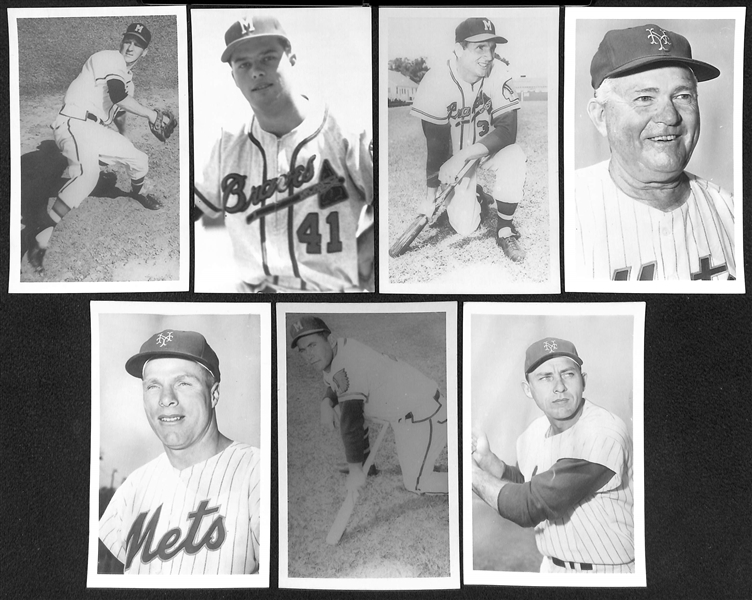 (25) 1950s-1960s Real Photo Postcards -10 Mets (w. Ashburn, Hodges, Hornsby) & 15 Braves (w. Spahn, Mathews, Thomson)