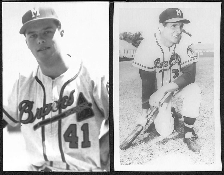(25) 1950s-1960s Real Photo Postcards -10 Mets (w. Ashburn, Hodges, Hornsby) & 15 Braves (w. Spahn, Mathews, Thomson)