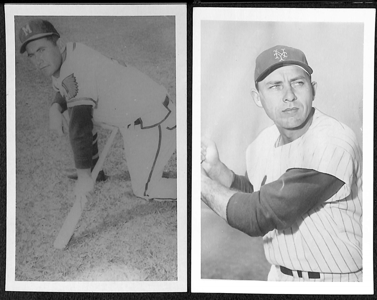 (25) 1950s-1960s Real Photo Postcards -10 Mets (w. Ashburn, Hodges, Hornsby) & 15 Braves (w. Spahn, Mathews, Thomson)