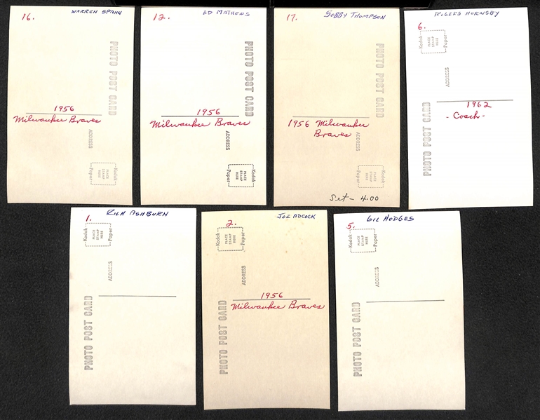 (25) 1950s-1960s Real Photo Postcards -10 Mets (w. Ashburn, Hodges, Hornsby) & 15 Braves (w. Spahn, Mathews, Thomson)