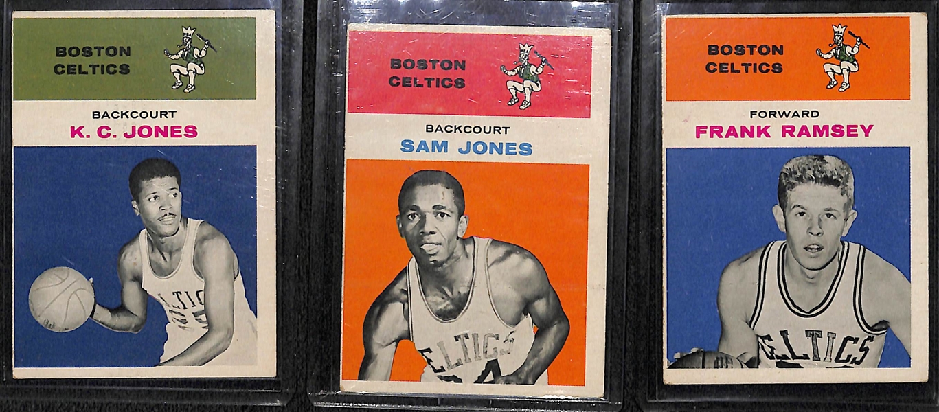 Lot of (3) 1961 Fleer Basketball Cards (KC Jones #22, Sam Jones #23, Frank Ramsey #35)