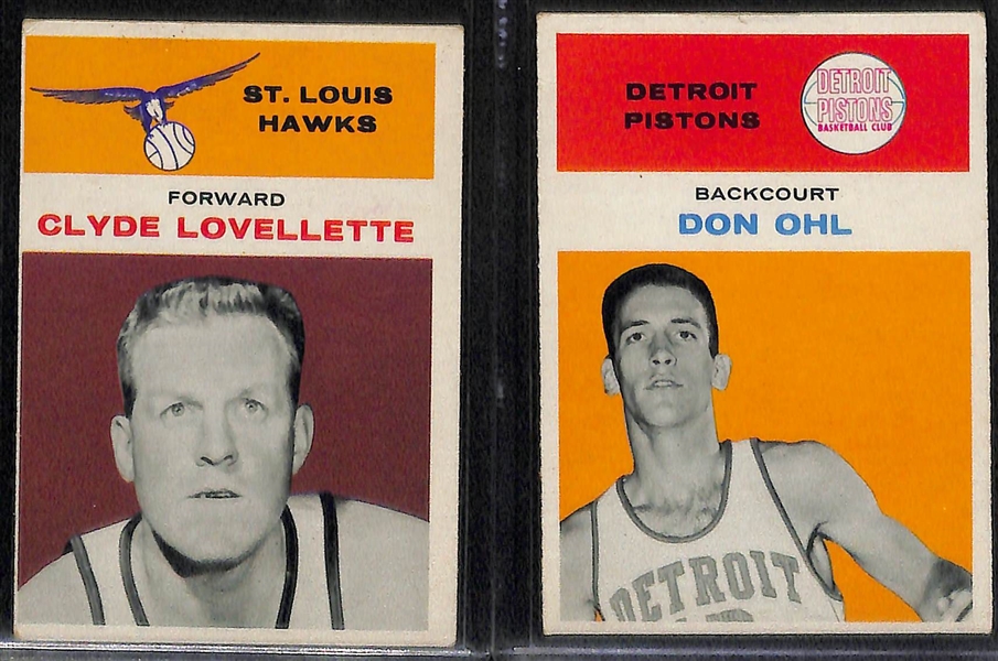 Lot of (5) 1961 Fleer Basketball Cards (Hal Greer #16, Paul Arizin #2, Howell #20, Lovellette #29, Ohl #33)