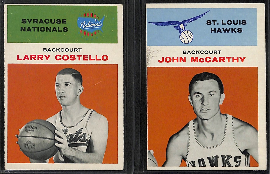 Lot of (6) 1961 Fleer Basketball Cards (Gene Shue #41, Wayne Embrey #12, Costello #9, McCarthy #30, Gambee #13, Larusso #26)