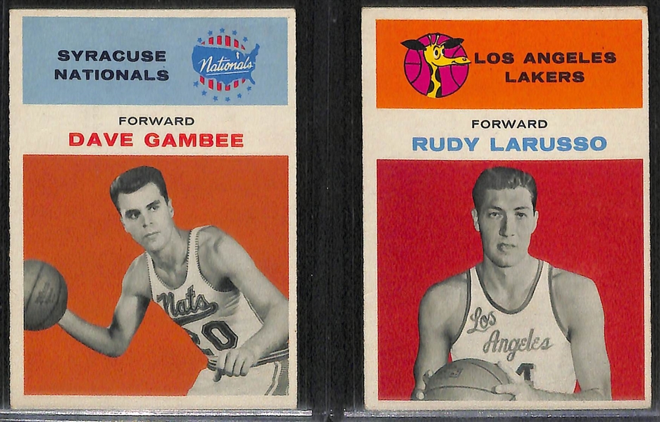 Lot of (6) 1961 Fleer Basketball Cards (Gene Shue #41, Wayne Embrey #12, Costello #9, McCarthy #30, Gambee #13, Larusso #26)