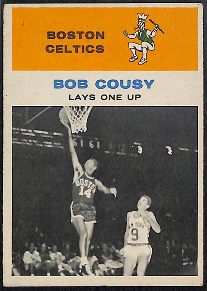 Lot of (5) 1961 Fleer Basketball In-Action Cards (Cousey #49, Schayes #63, Larusso #57, Guerin #52, Lovellette #58))
