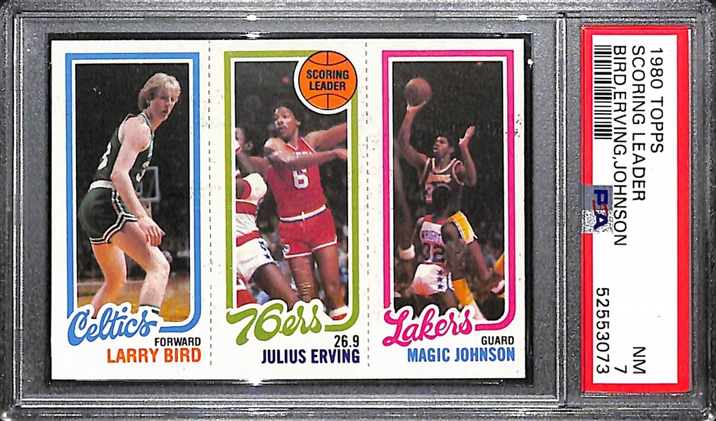 1980 Topps Larry Bird & Magic Johnson Rookie Card Graded PSA 7