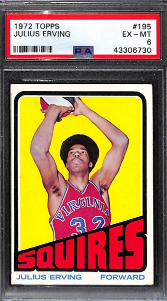 1972 Topps Julius Dr. J Erving #195 Rookie Card Graded PSA 6 (Hot Card!)