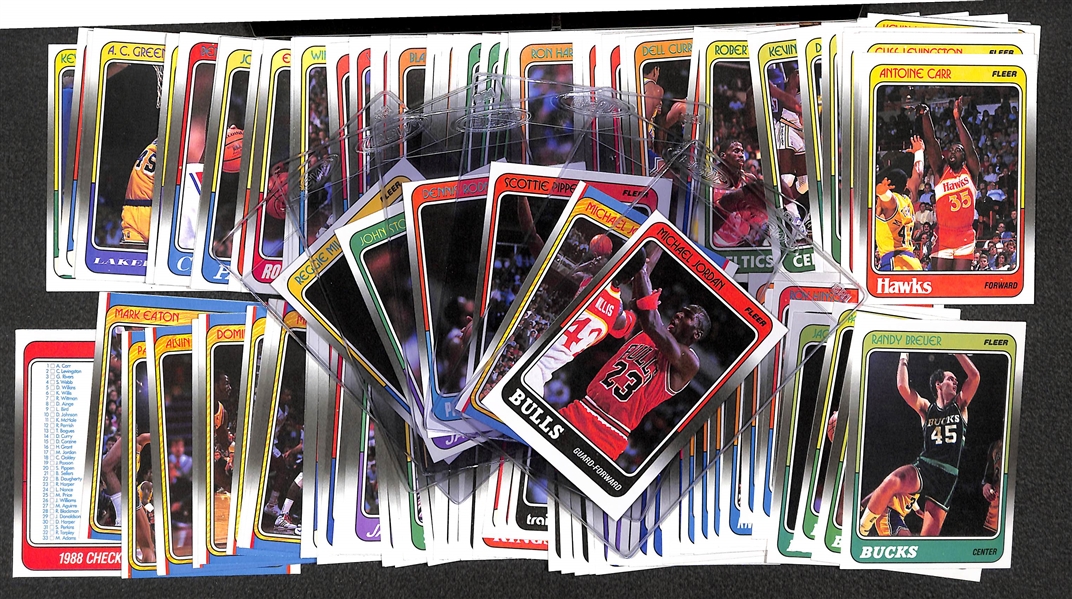 1988-89 Fleer Basketball Complete Set of 132 Cards w. Jordan, Jordan AS, and Rookies of Pippen, Rodman, Stockton, & Miller