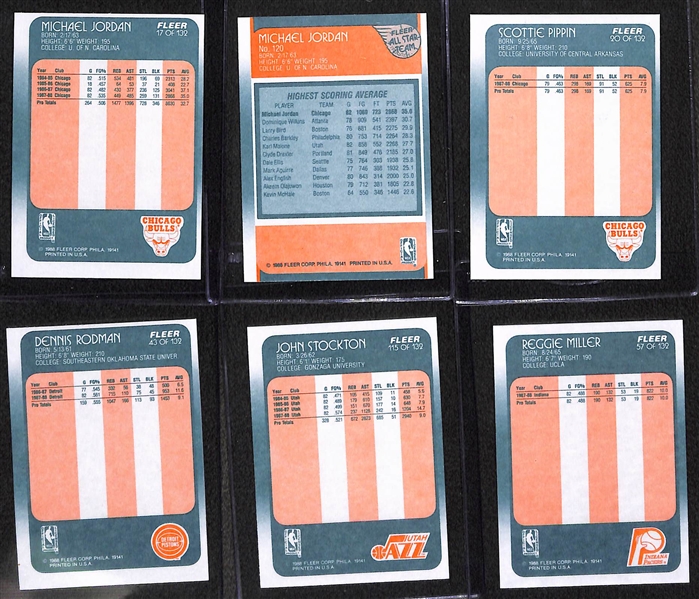 1988-89 Fleer Basketball Complete Set of 132 Cards w. Jordan, Jordan AS, and Rookies of Pippen, Rodman, Stockton, & Miller