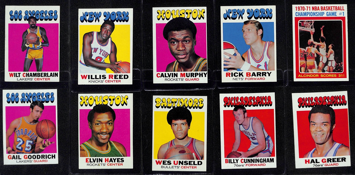 Lot of (194) Different 1971-72 Topps Basketball Cards w. Wilt Chamberlain (194 of the 233 Cards in the Set)