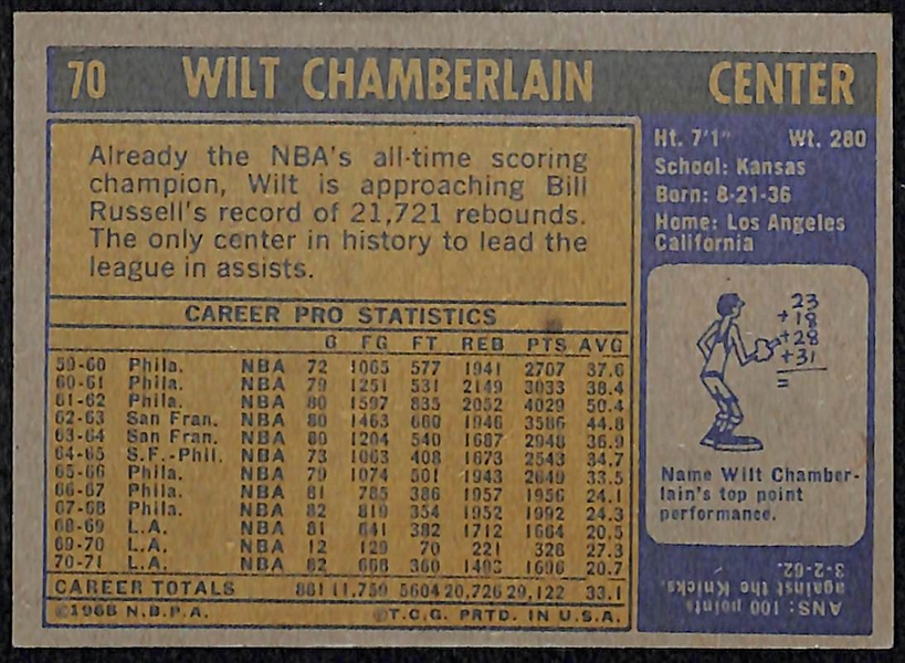 Lot of (194) Different 1971-72 Topps Basketball Cards w. Wilt Chamberlain (194 of the 233 Cards in the Set)