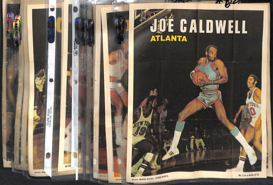 1970-71 Topps Basketball 8x10 Posters Partial Set (14 of 24) w. Jerry West, J. Havlicek, Hayes, Reed, Cunningham, +