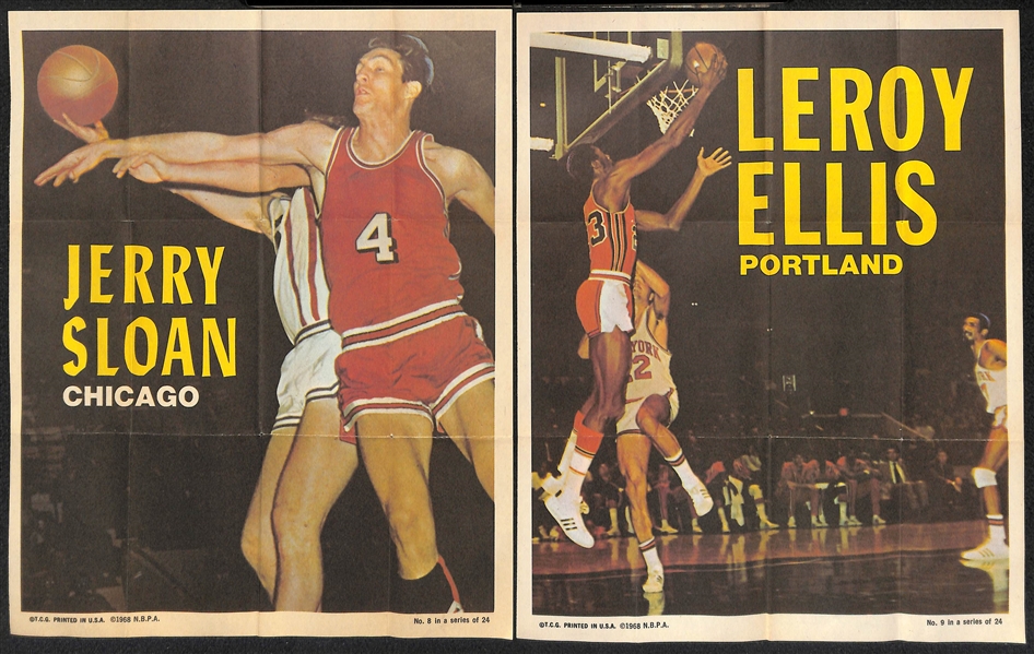 1970-71 Topps Basketball 8x10 Posters Partial Set (14 of 24) w. Jerry West, J. Havlicek, Hayes, Reed, Cunningham, +