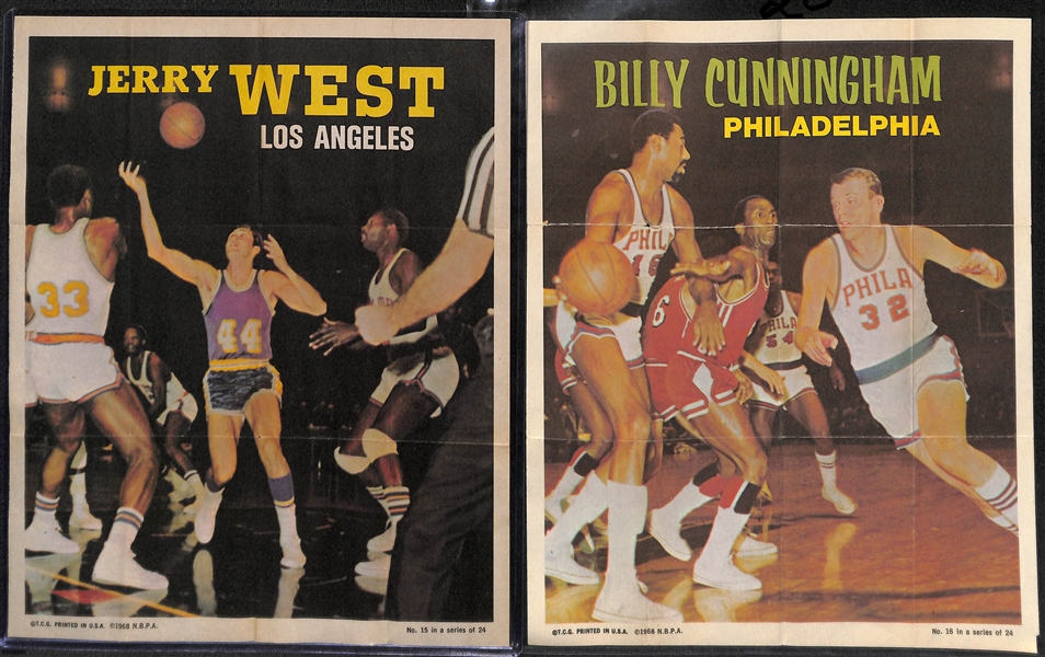 1970-71 Topps Basketball 8x10 Posters Partial Set (14 of 24) w. Jerry West, J. Havlicek, Hayes, Reed, Cunningham, +