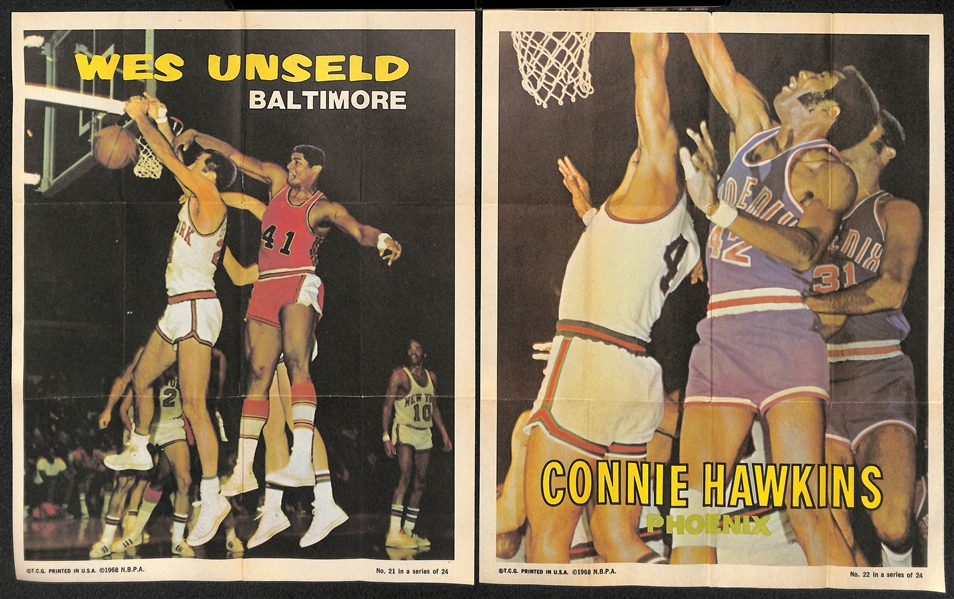 1970-71 Topps Basketball 8x10 Posters Partial Set (14 of 24) w. Jerry West, J. Havlicek, Hayes, Reed, Cunningham, +