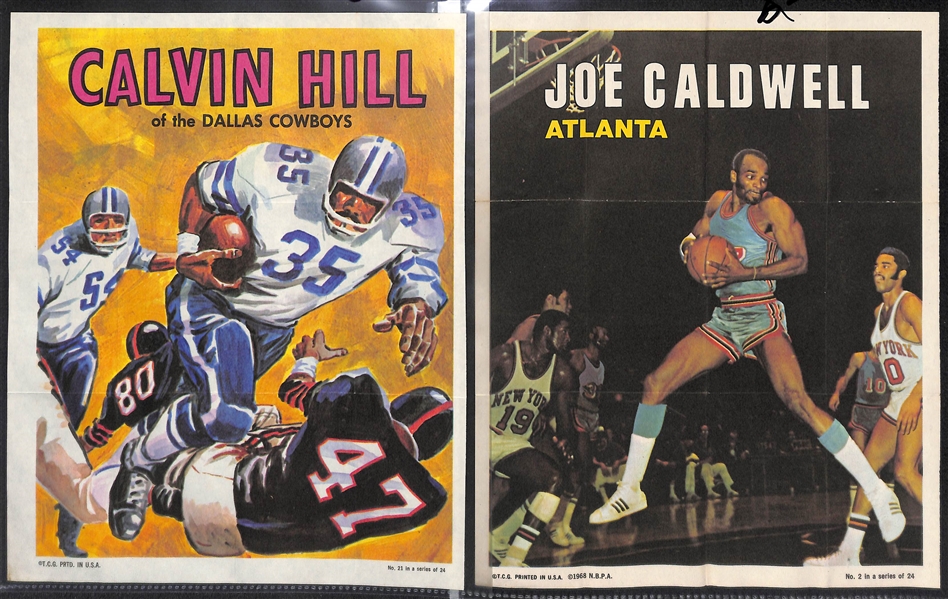 Lot of (7) 1970 Topps Football Posters and (9) 1970-71 Topps Basketball Posters